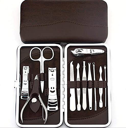 ZkTdj Juego de manicura de acero inoxidable, 12 piezas, kit de aseo para hombres y mujeres