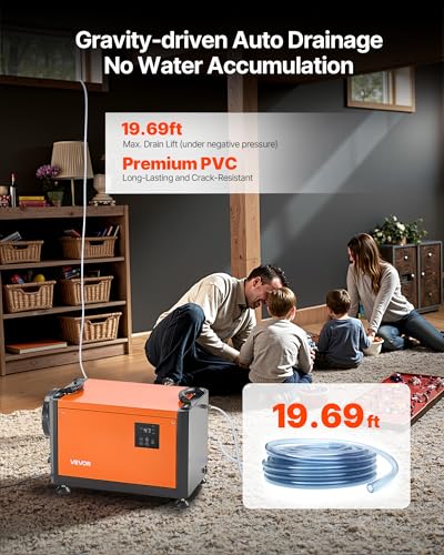 Image of VEVOR 70 Pints Commercial Dehumidifier with Pump, Portable Crawl Space Dehumidifiers for Basement Storage Room Industrial, Auto Defrost /Drainage, Heavy-duty Galvanized Steel, with 2 Drain Hoses