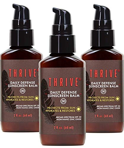 THRIVE Natural Moisturizing Mineral Face Sunscreen SPF 30, 2 Ounce (3 Pack) – Lightweight Broad-Spectrum Sunblock & Facial Moisturizer with Clear Zinc Oxide & Antioxidants – Non-greasy Non-residue