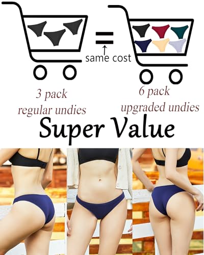 Image of FINETOO 6 Pack Cotton Underwear for Women Cute Low Rise Bikini Panties High Cut Breathable Sexy Hipster Womens Cheeky S-3XL
