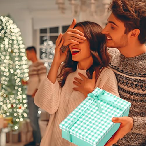 Geschenkbox Mit Deckel, 25x18x8.5cm Geschenkkarton, Luxus Geschenkbox Mädchen, Geschenkbox Mit Schleife Grußkarte Füllmaterial, Schachtel Groß für Geburtstage Hochzeiten Valentinstag (Grün Weiß)