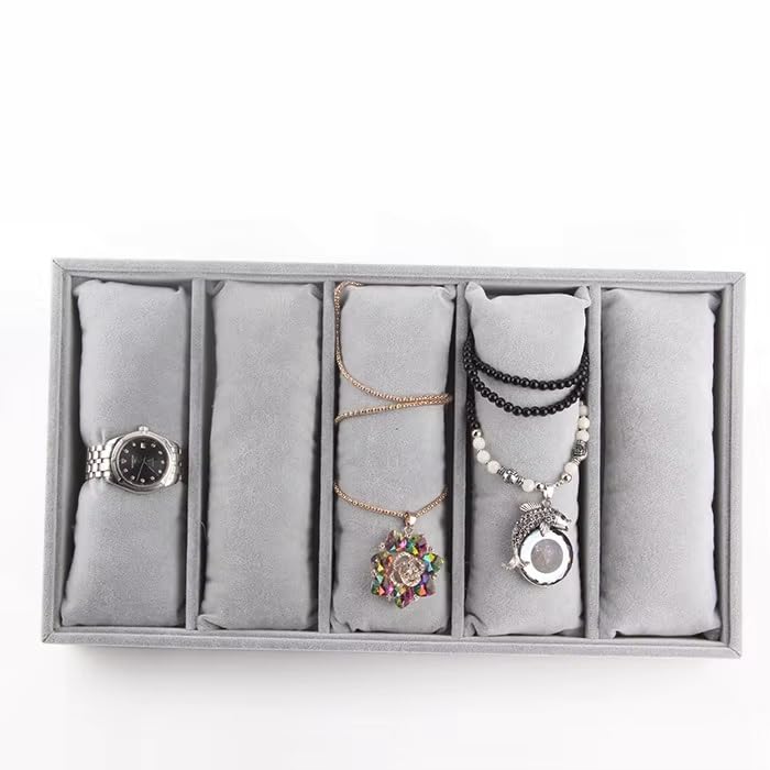 Image of 5 Pillow Tray Grey Velvet Jewellry Drawer Organizer Stackable Tray