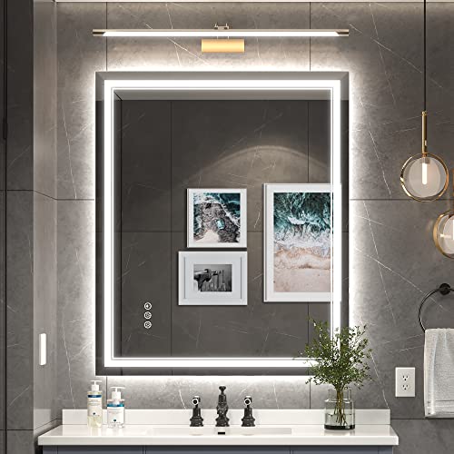 Image of 30x36 Inch Led Mirror for Bathroom with Front Light and Backlit, Bathroom Mirror with Led Lights, Vanity Mirror with Lights for Wall, Anti-Fog, Dimmable, Memory Function, Tempered Glass