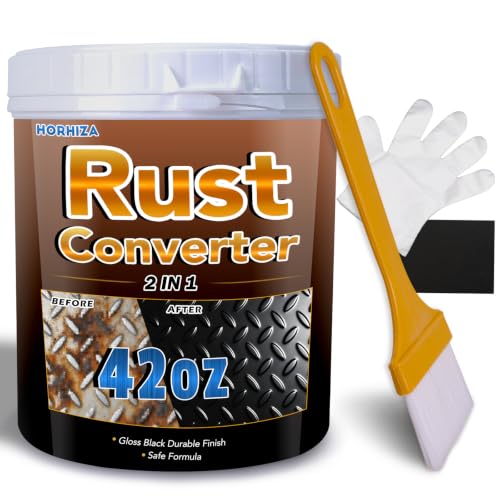 HORHIZA 2 in 1 Rust Converter & Metal Primer 42 Oz Black Rust Inhibitor Paint for Metal Rust Conversion Paint Heat-Resistant Anti Rust Coating for Car Marine Industrial Chassis