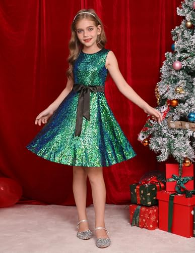 GRACE KARIN Girls Sequin Sparkly Dress Kids Party Birthday Fancy Formal Cocktail Pageant Christmas Dresses Size 6-14Y4