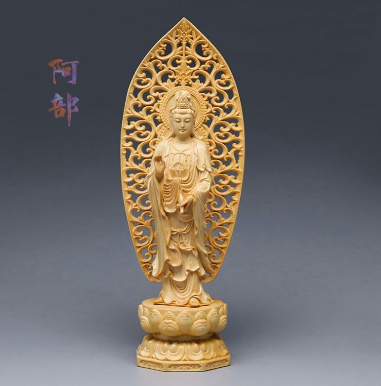 修縁堂】木彫り 仏像 阿弥陀三尊座像 彫刻 仏教工芸品 柘植材 ご利益 