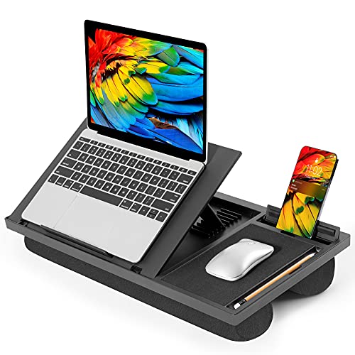 LORYERGO Laptop Lap Desk, Lap Desk with Cushion, Angle Adjustable, Lap Desk for Laptop w/Mouse Pad & Cellphone Slot, Laptop Stand for Couch & Bed, Laptop Riser for Home & Office