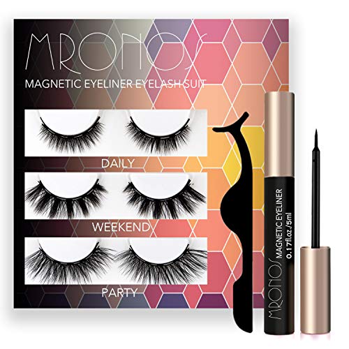MRONOS Magnetic Eyelash and Eyeliner Kit,3 Styles Upgraded 3D Magnetic False Eyelashes Set,With Reusable Lashes 3 Pairs