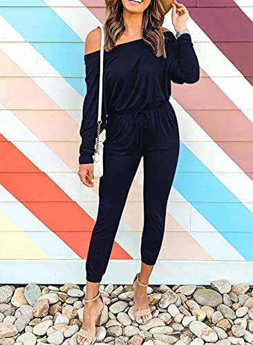 Anrabess Women Jumpsuits Long Sleeves Beam Foot Loose Casual Rompers With Pockets A42Zangqing-M Navyblue #TOP3