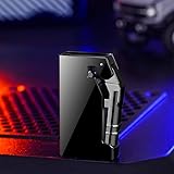 Butane Lighter, Windproof Blue Flame, Mechanical Push-Button Switch, Reusable, Adjustable Flame, Zinc Alloy Body. Gift, Collection(Black)