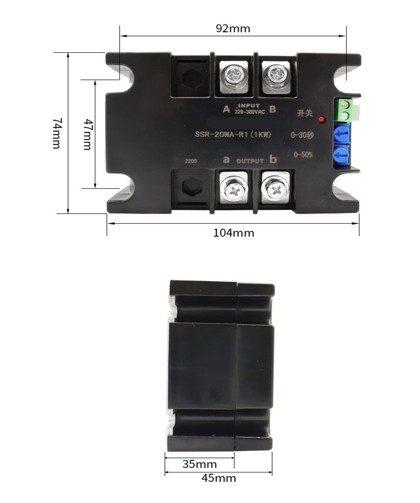 Arrancador Suave de Motor Inteligente monofásico de 220 V Módulo de Arranque Suave Arranque Suave Compatible con 50-60 Hz 2/4/6/8 KW(SSR-40WA-R1(1.5KW))