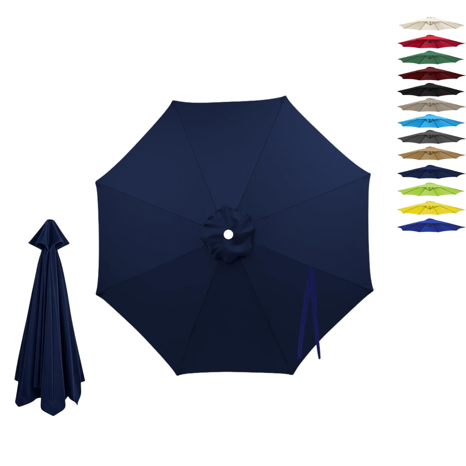 6/8 Ribs Replacement Parasol Canopy, Waterproof UV Garden Umbrella Cover 2.0m 2.15m 2.7m 3.0m 4.0m, Outdoor Replacement Parasol Canopy Fabric Only, Fade Resistant(Dark Blue,6-RIBS-8.8FT/2.70m)