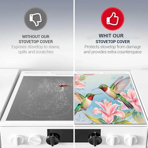 Image of HOMETITUTE Sping Stove Top Covers for Electric Stove 28x20 Inches Heat Resistant Hummingbird Glass Cooktop Protector Pad Decorative Stovetop Cover Dish Drying Mats for Kitchen Coffee Bar Decor