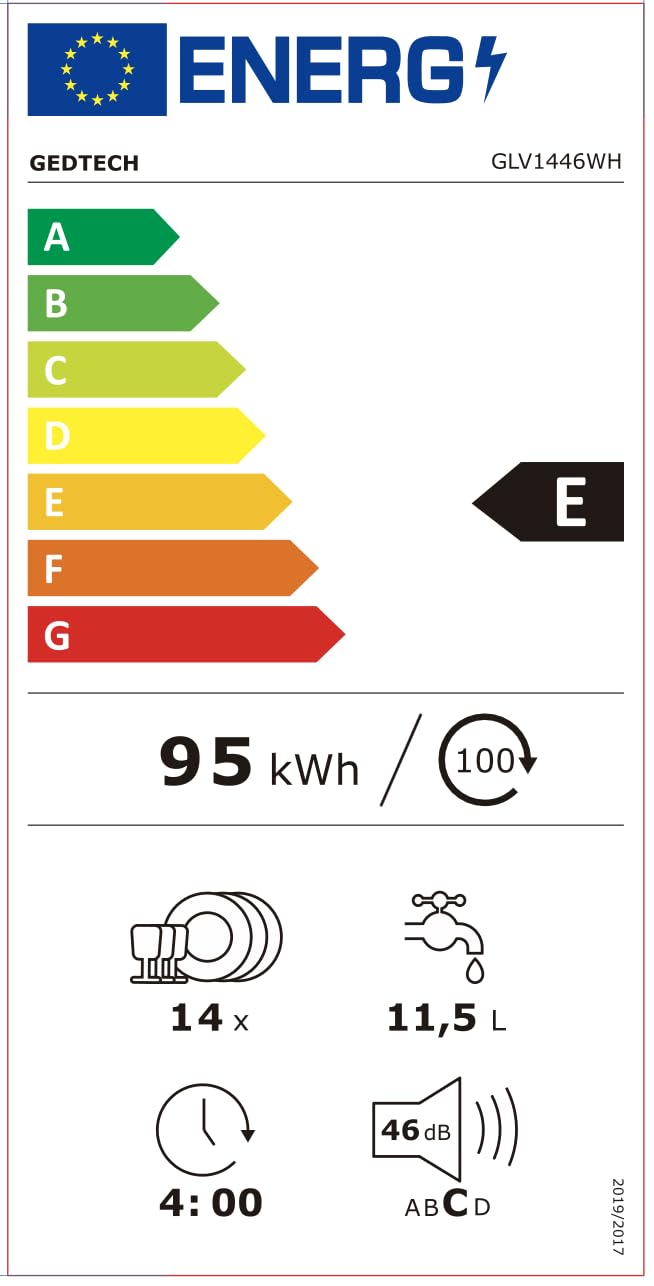 GEDTECH Lave-vaisselle posable blanc 14 couverts GLV1446WH Départ différé Eco Rapide 46 dB