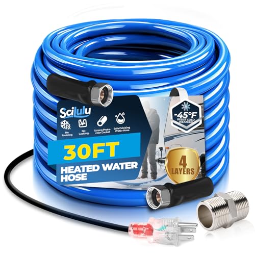 Scilulu 30ft Heated Water Hose for RV, Freeze Protection to -45°F, Lead-Free & BPA-Free, Safe Drinking Water for Campers, Gardening, Livestock, Home Use