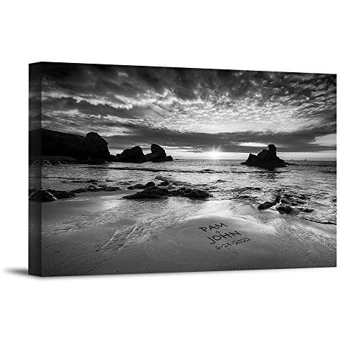 Love on Beach Black and white Personalized Canvas or Photo