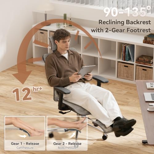 Image of GABRYLLY Ergonomic Office Chair with Adjustable Lumbar Support, 3D Armrests & Headrest, 135 Reclining Chair with Footrest & Large Steel Base,300LBS Swivel Desk Chair(GYMN01-AM)