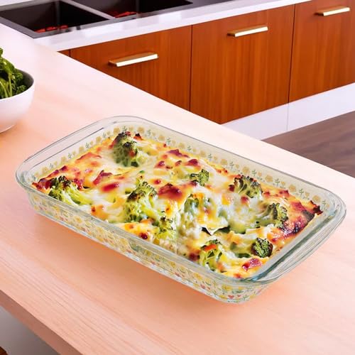UMAI Borosilicate Printed Glass Baking Tray (3L)| Transparent Microwave Oven Safe Utensils | Rectangular Bread Moulds for Baking | Dishwasher & Freezer Safe | Multipurpose use Serving Tray