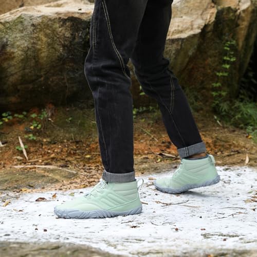 Hiking Boots Women Men,Winter Fur Lined Warm Snow Boots,Fuzzy Waterproof Hike Barefoot Boot,Wide Toe Box Ankle Booties,Zero Drop Sole Walking Shoes,Slip On Anti-Slip Sneaker,Casual Outdoor Shoes 5