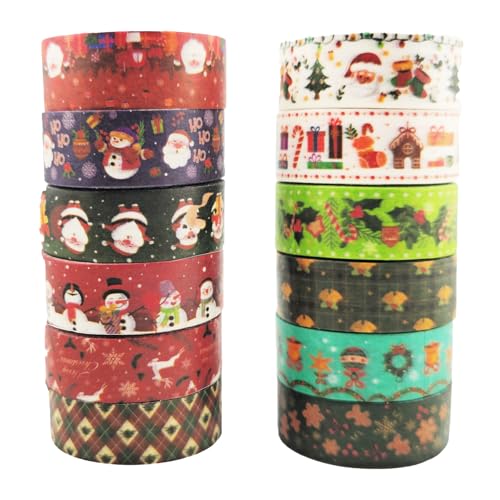 SuiGooQiRe 197 Feet Christmas Washi Tapes Holiday Decorative Washi Tapes Red Green Silver Gold Foil Merry Christmas Masking Tape for Xmas Scrapbook Bullet Journal Gift Wrapping DIY Crafts