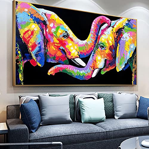 Gravure éléphant abstrait coloré 80x160 cm grand format décoration mural