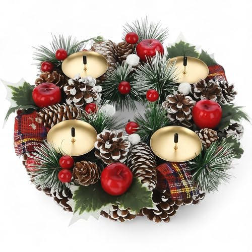 MIJOMA Adventskranz mit Kerzenhalter – Weihnachtskranz aus...