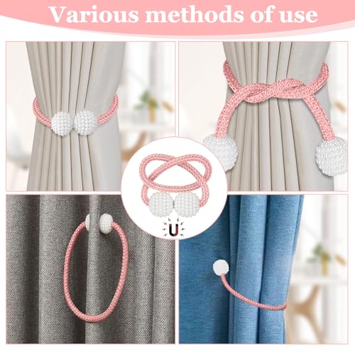 Image of 2Pack Magnetic Curtain Tiebacks, Curtain Tiebacks Buckles Holdbacks Holder Hooks Clip,Decorative Drape Handmade Curtain Tie Back(Pink)