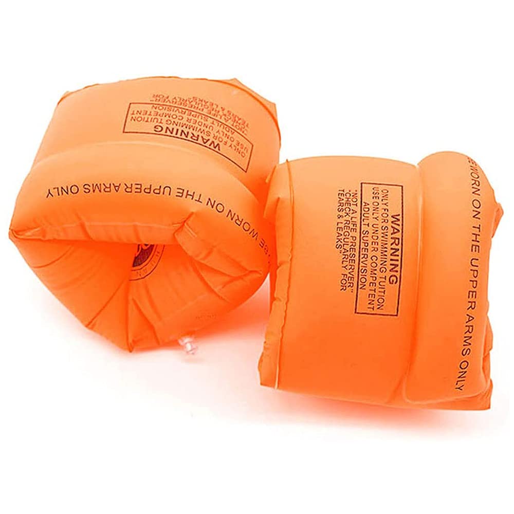 Bestmaple 1 Pair Arm Float Rings Inflatable Sleeves, PVC Arm Floaties Inflatable Swim Floater Sleeves for Kids Adults (Orange)