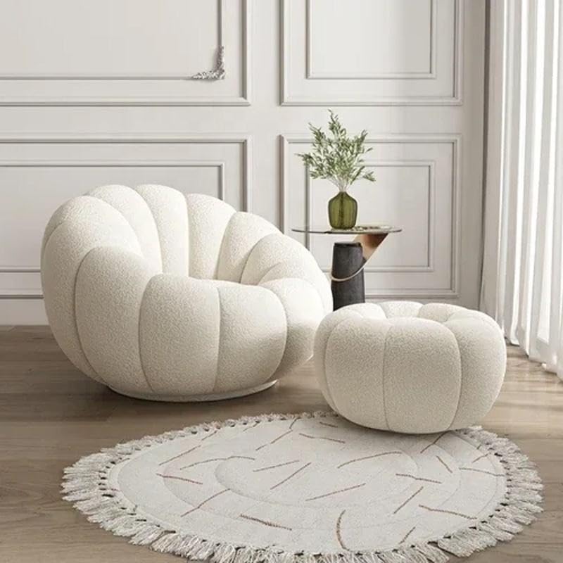 Modern Pumpkin Style Wooden Sofa, Contemporary Modern Accent ssofa Set, Cozy Seating for Your Living Room (Beige, Chair with Stool)-image-34