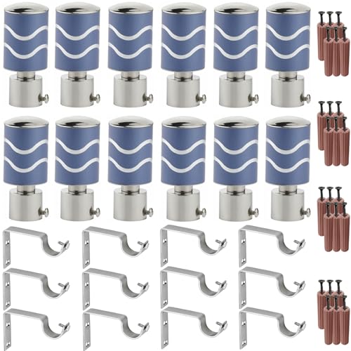 Image of GRIVAN Stainless Steel Curtain Holder Set for Door Window Wall Suitable for 1 Inch Rod Curtain Bracket Support Knobs Accessories (Blue, Pair of 6)