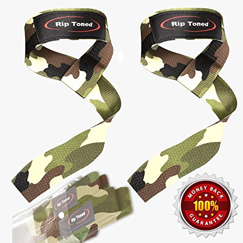 Rip Toned Lifting Straps (Pair) - Normal or Small Wrists - Neoprene Padded - for Weightlifting, Bodybuilding, Xfit, Strength Training, Powerlifting, MMA (Green Camo)
