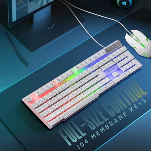 Image of Intex IT-KB334 Wired Gaming Keyboard Mouse Combo RGB Backlit 104 Keys Spill Resistant USB Plug and Play Optical Mouse for PC Laptop Desktop Computer Gaming Office Home Use (White)