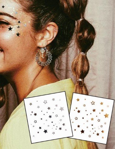 Confezione doppia di tatuaggi a stelle oro e argento Festival Party Make Up F010