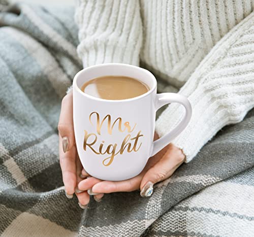 Mr Right en Mrs Always Right Koffiekopjes, set van 2, huwelijkscadeau voor bruidspaar, Mr en Mrs 2-delige set cadeau voor bruiloft, Valentijnsdag, Kerstmis, jubileum, verjaardag, 320 ml - Afbeelding 6