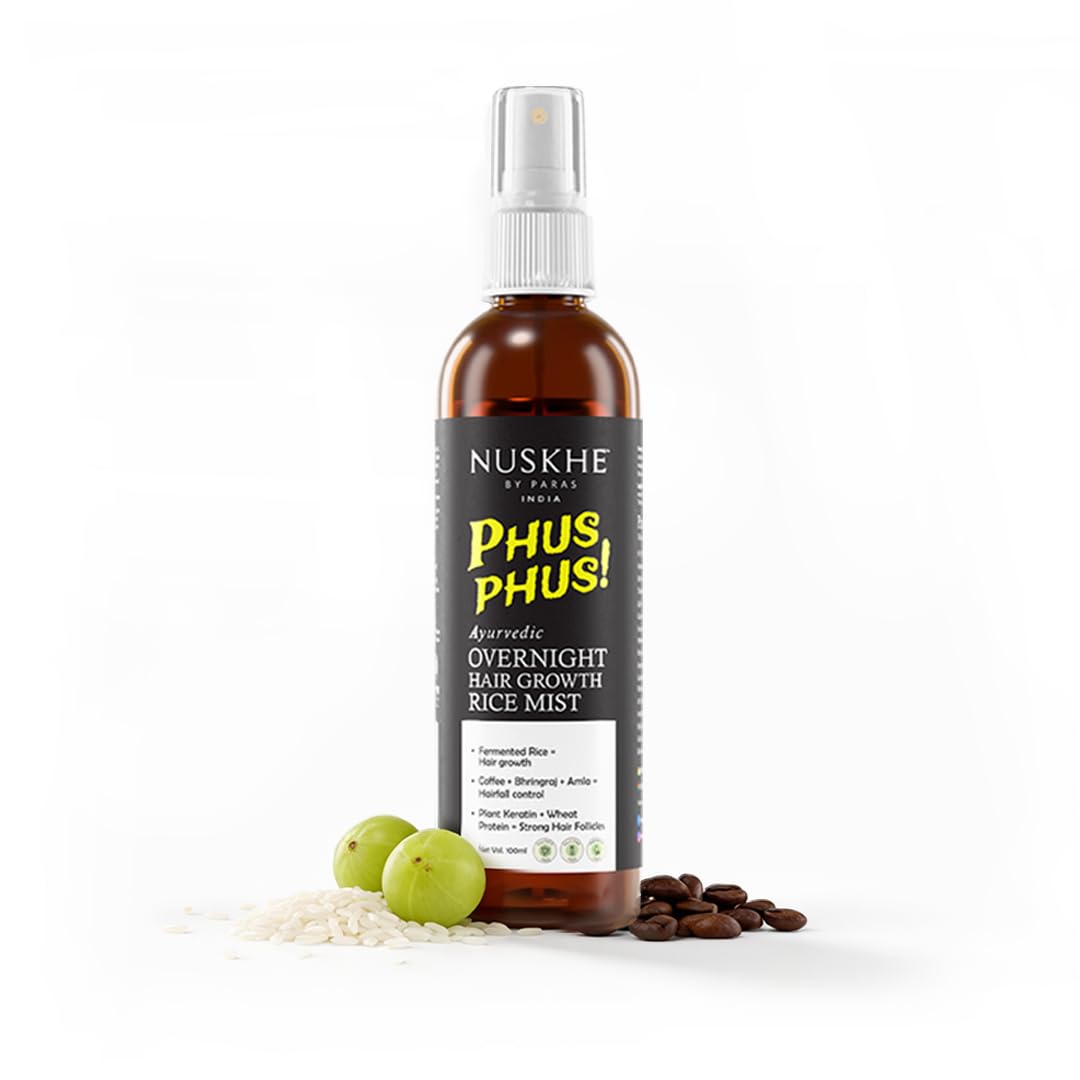 - Nuskhe by Paras Ayurvedic Phus Phus Rice Hair Mist | Fermented Rice Water with Bhringraj, Coffee & Amla | Helps Reduce Hair Fall & Support Hair Growth | Lightweight Leave-In Overnight Hair Mist | For Men & Women | 100ml