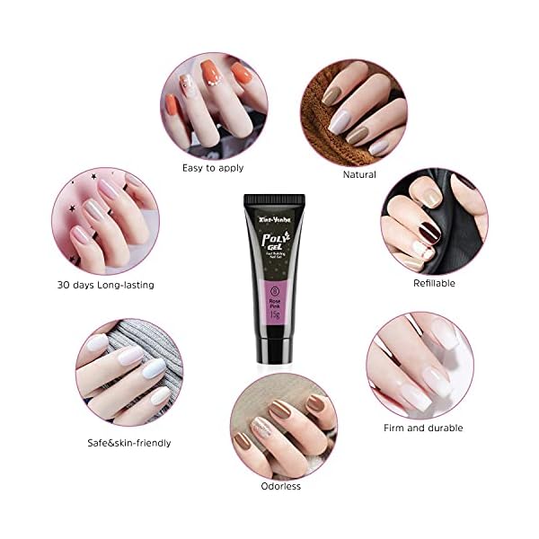 Poly Nagel Gel Gelnägel Starter Set mit 48W UV lampe, 8 Farben Nagelverlängerung Nagelgel Set mit Base&Top Coat… – Bild 6