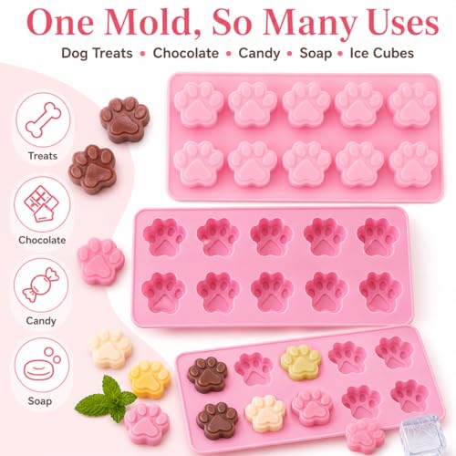Set de 3 moldes mini de silicona para hielo con pata de perro miniatura 5