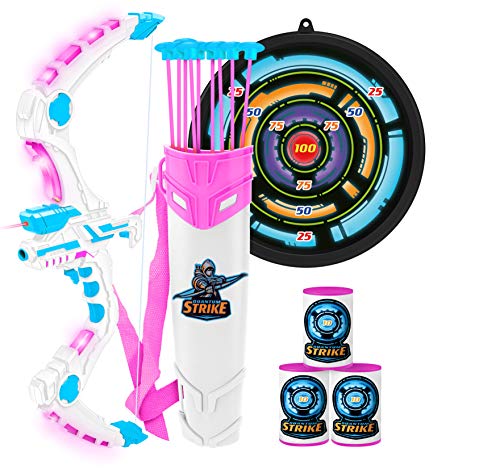JOYIN White Bow and Arrow for Kids with LED Flash Lights - Archery Bow with 9 Suction Cups Arrows, Target and Quiver, Outdoor Toys for Kids