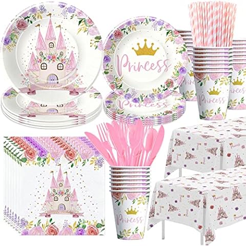 HIPVVILD Princess Party Decorations Tableware - Princess Birthday Party Supplies Include Plates, Cups, Napkins, Tablecloth, Cutlery, Straw, Princess Birthday Baby Shower Party Decorations | Serve 24 Cover