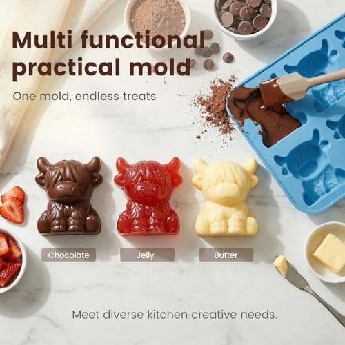 Moldes de silicona para hielo con diseño Highland Cow 3D, 2 unidades miniatura 5