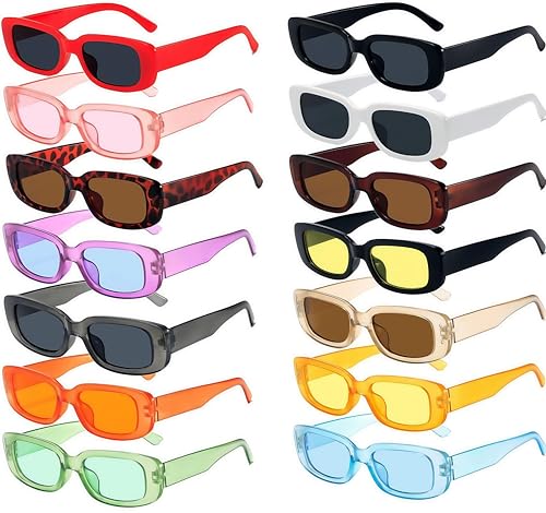 14-Pack Small Square Sunglasses for Women, UV400 Retro Shades - Trendy Bulk Wedding Party Favors Beach Daily - Main Image