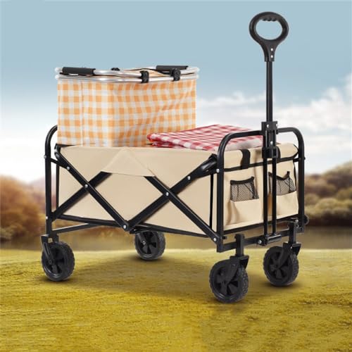 JLBopqaz Zusammenklappbarer Trolley-Wagen, Campinganhänger, zusammenklappbarer Outdoor-Picknickwagen, Reise für Camping am Strand (Beige) (Beige wie abgebildet) – Bild 3