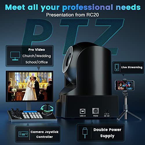 ROCWARE Conference Room Camera, RC20 PTZ Camera with Remote Control,10x Optical Zoom Webcam, 16X Digital/USB Output & AutoFocus/Low-Light & White Balance Correction for Church/Education/Broadcast by ROCWARE - Used condition - Image 4