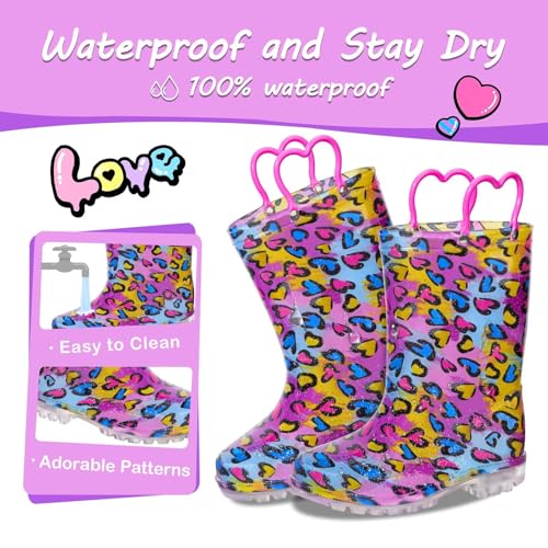 Kids Toddler Rain Boots for Girls Boys Light Up Waterproof Rain Shoes Patterns and Glitter Boot with Easy On Handles3