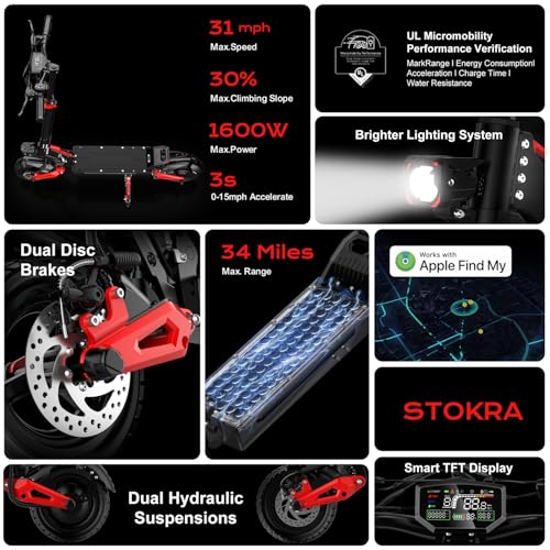 Image of Electric Scooter Adults,1200 /1600W Motor, 30 /34 MPH Top Speed & 30 /40 Miles Range, 48V 18 /21AH Big Battery, 10 /11 inch Off-Road Tire Folding E Scooter with Seat, Dual Braking System, Double Suspension