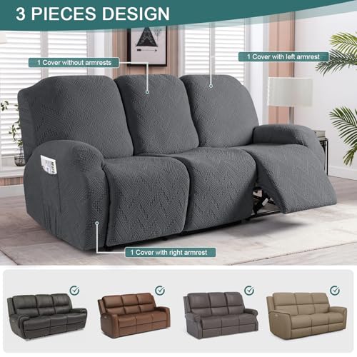 Image of Ruaozz Recliner Sofa Covers Recliner Chair Covers Couch Covers for Reclining Couches with Pockets Washable Furniture Protector with Elastic Bottom (3 Seater, Dark Gray)