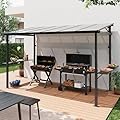 LAUSAINT HOME 12x6 ft Hardtop Grill Gazebo, Outdoor Sloping PC Roof BBQ Patio Metal Gazebo with Shelves and Hooks, Heavy Duty Barbecue Canopy Pergola for Backyard, Garden, Patio, Brown Shade