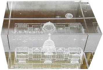 US Capitol 3D Laser Etched Glass Crystal Paperweight, Washington DC Souvenirs