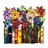 [SEVEN EBISU] ステンドグラス風 植物 花 飾り アクリル 吊り下げ 部屋飾り 装飾 屋内 インテリア ボタニカル アート パネル つり飾り (1, 花)