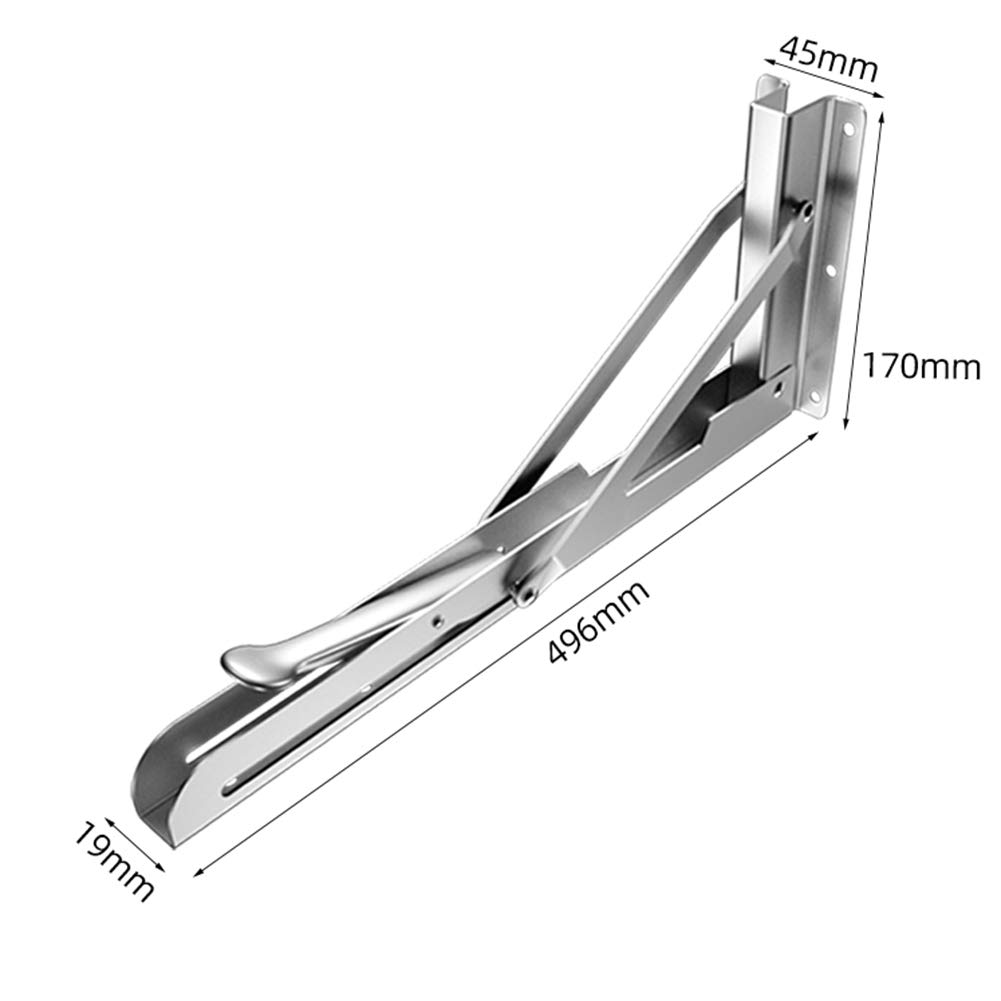 Escuadras para Estanterías Soportes, Soportes de Estante Plegables Plateados - Montaje en Pared Resistente de 196 mm para Ahorrar Espacio